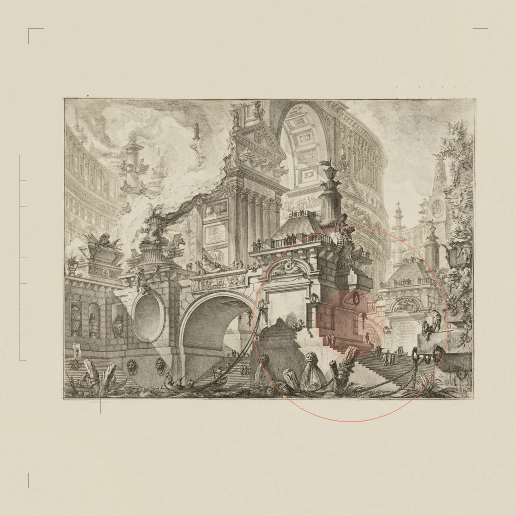 Parte di ampio magnifico Porto all'uso degli antichi Romani, ove si scuopre l'interno della gran Piazza pel Comercio. The Met, CC0, retravaillé en planche de collage.