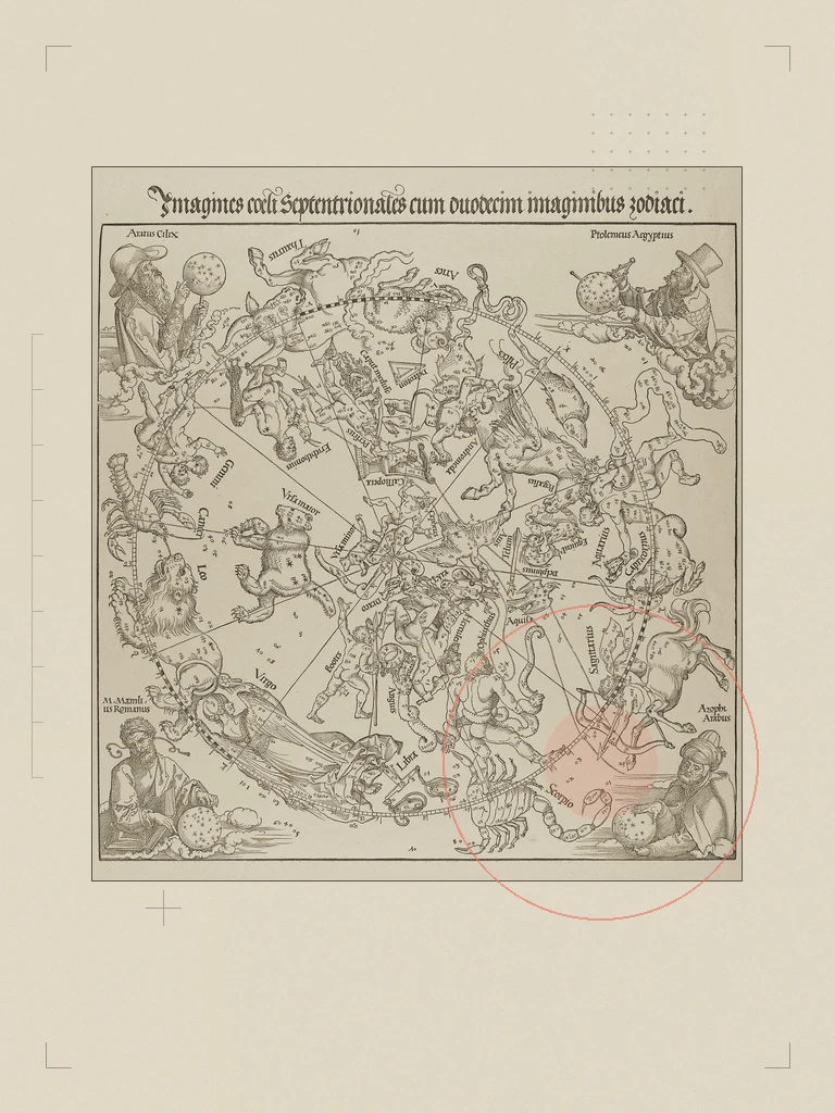 The Celestial Map- Northern Hemisphere. The Met, CC0, retravaillé en planche de collage.