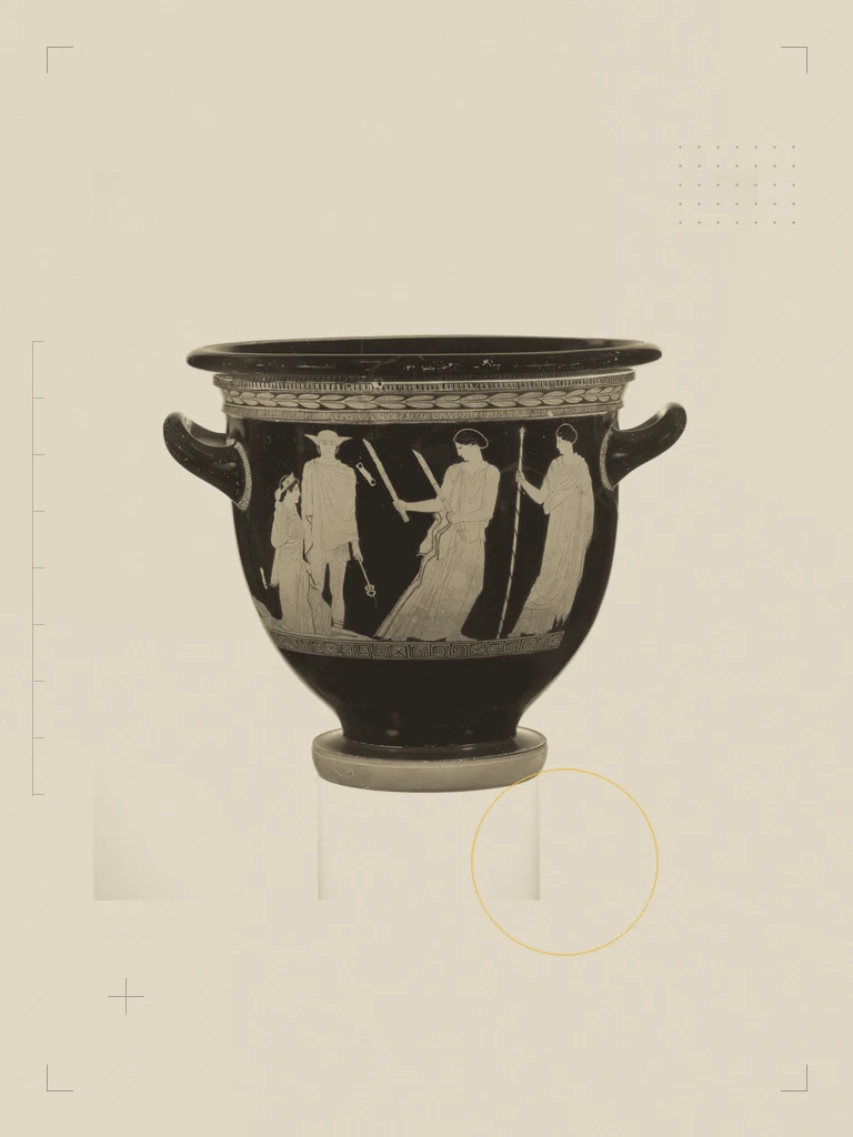 Terracotta bell-krater (bowl for mixing wine and water). The Met, CC0, retravaillé en planche de collage.