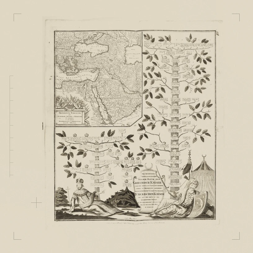 Neu inventiert genealogischer Stamm-Baum der Griechisch Kayser. The Met, CC0, retravaillé en planche de collage.